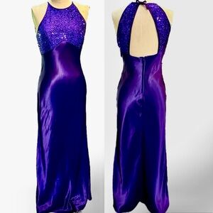 VINTAGE 90s Royal amethyst purple prom gown‎ formal dress satin sequin bodycon
